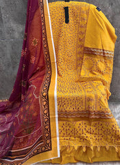 Yellow and Maroon Heavy Cotton Pakistani Style Suit