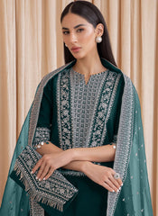 Teal Blue Embroidered Georgette Palazzo Style Suit
