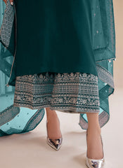 Teal Blue Embroidered Georgette Palazzo Style Suit