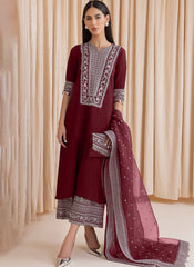 Maroon Embroidered Georgette Palazzo Style Suit