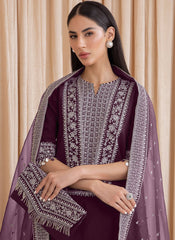 Purple Embroidered Georgette Palazzo Style Suit