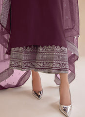 Purple Embroidered Georgette Palazzo Style Suit