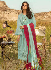 Sea Green and Maroon Embroidered Georgette Pakistani Style Suit