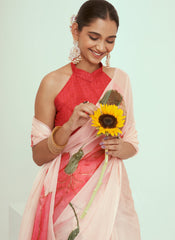 Pink Floral Print Georgette Saree