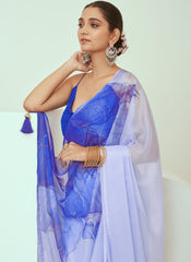 Pastel Blue Floral Print Georgette Saree