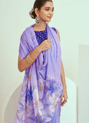 Purple Floral Print Georgette Saree