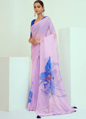 Lavender Floral Print Georgette Saree