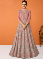 Peach Sequence Embroidered Georgette Party Wear Anarkali Suit