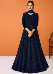 Navy Blue Sequence Embroidered Georgette Party Wear Anarkali Suit