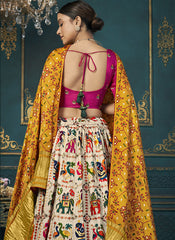 Yellow and Pink Dola Silk Lehenga Choli with Gaji Silk Dupatta