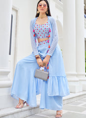 Sky Blue Georgette Indowestern Outfit