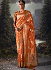 Woven Orange Party Wear Organza Saree