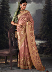 Woven Dusty Pink Party Wear Organza Saree