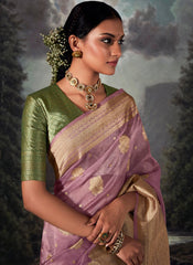 Woven Purple and Green Party Wear Organza Saree