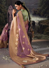 Woven Purple and Green Party Wear Organza Saree