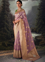 Woven Purple and Green Party Wear Organza Saree