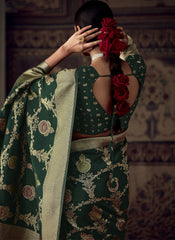 Woven Bottle Green Silk Crepe Saree