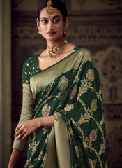 Woven Bottle Green Silk Crepe Saree