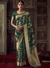 Woven Bottle Green Silk Crepe Saree