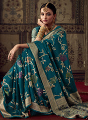 Woven Blue Silk Crepe Saree