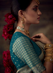 Woven Blue Silk Crepe Saree