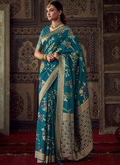 Woven Blue Silk Crepe Saree