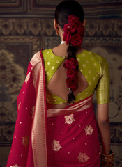Woven Rani and Green Silk Crepe Saree
