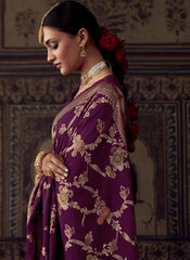 Woven Purple Silk Crepe Saree