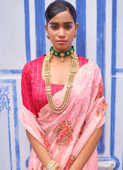 Light Pink and Rani Tissue Silk Saree