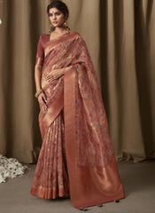 Dusty Pink Digital Printed Banarasi Tissue Jacquard Saree
