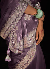 Purple Embroidered Tradittional Festive Saree