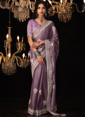 Purple Embroidered Tradittional Festive Saree