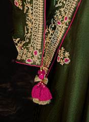 Olive Green and Magenta Embroidered Tradittional Festive Saree