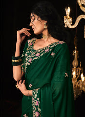 Dark Green Embroidered Tradittional Festive Saree