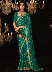 Rama Embroidered Tradittional Festive Saree