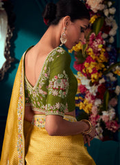 Yellow and Green Kanjivaram Soft Silk Saree