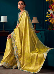 Yellow and Blue Kanjivaram Soft Silk Saree
