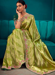 Green and Dark Green Kanjivaram Soft Silk Saree