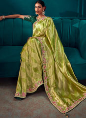 Green and Dark Green Kanjivaram Soft Silk Saree