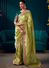 Green and Dark Green Kanjivaram Soft Silk Saree