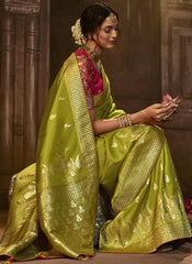 Woven Green and Red Silk Saree