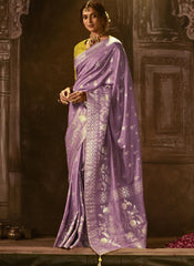 Woven Purple and Yellow Silk Saree
