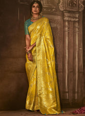 Woven Yellow and Blue Silk Saree