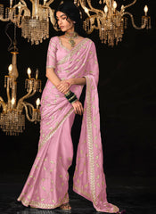 Lavender Multi Embroidered Tissue Silk Saree