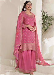 Pink Embroidered Chinon Palazzo Style Suit Satrring Prachi Desai