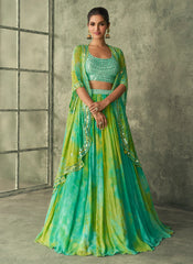 Green Georgette Indowestern Outfit with a Jacket