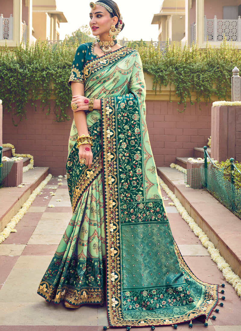 Beautiful Blue and Green Patola Silk Saree - nirshaa