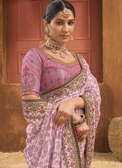 Baby Pink Banarasi Silk Kutchi Work Saree