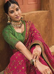Rani and Green Banarasi Silk Kutchi Work Saree