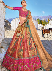 Multicolor Embroidered Viscose Silk Lehenga Choli